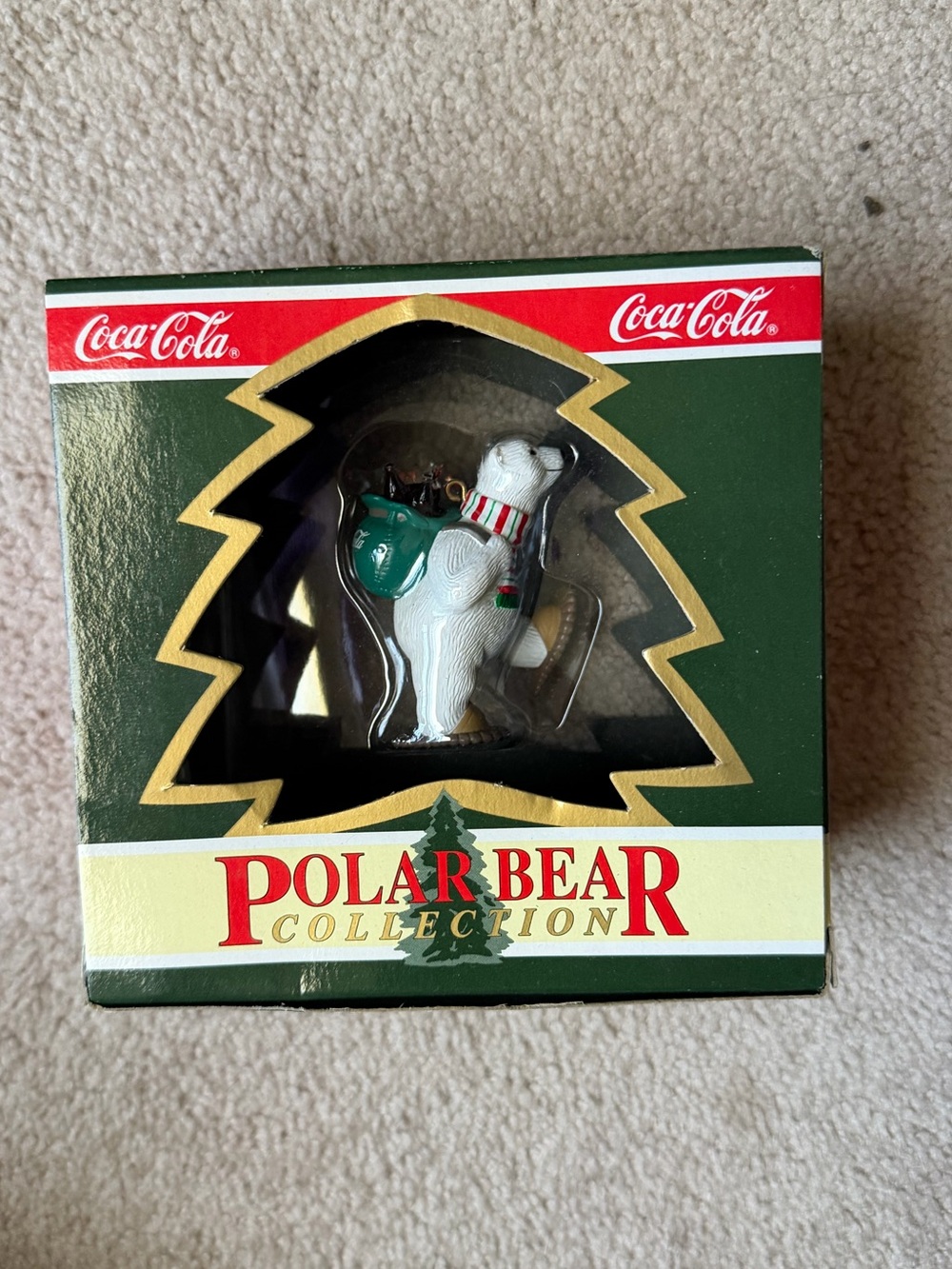 Coca-Cola Polar Bear Collection Ornament – Bear with Scarf & Coke Bottle Bag